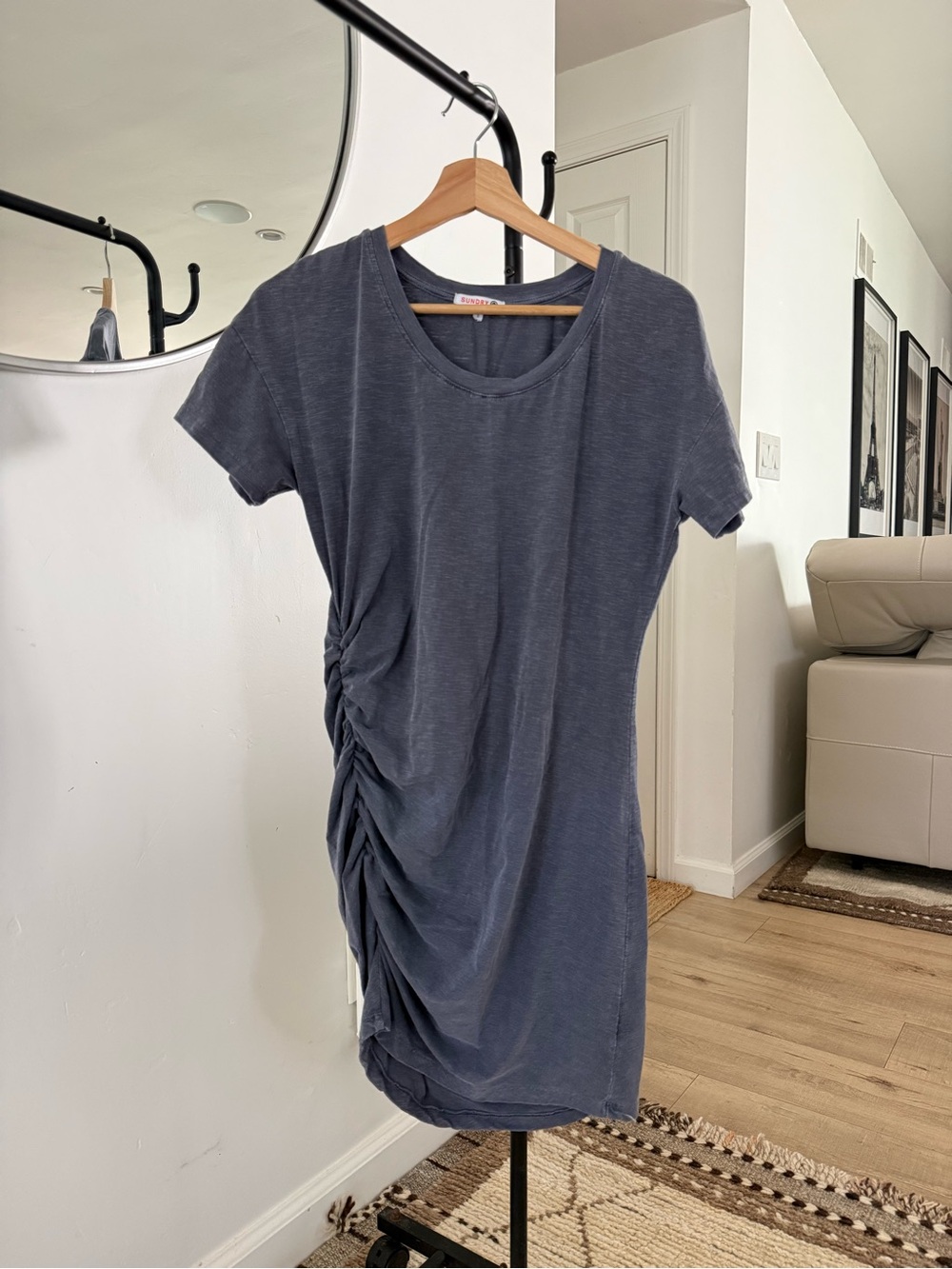 Sundry Slate Gray Ruched Side Short Sleeve Dress